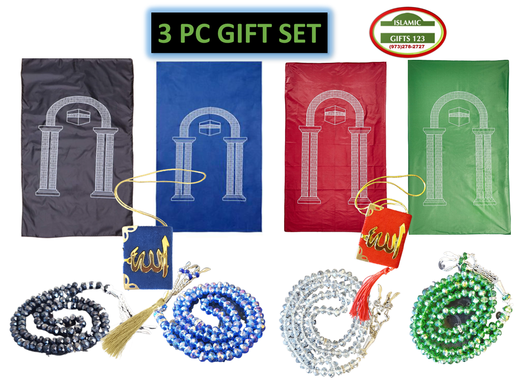 Crystal Tasbeeh, Fancy Quran, and Prayer Mat – 3-Piece Gift Set FQ3
