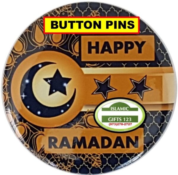 Happy Ramadan Mubarak Button Pins – Blue Design