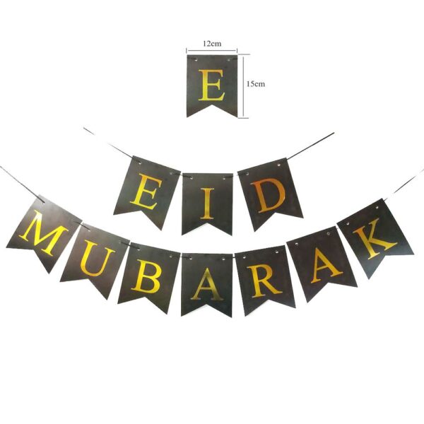 Eid Mubarak Letter Banner with Strings – Black and Gold Decoration - Image 5