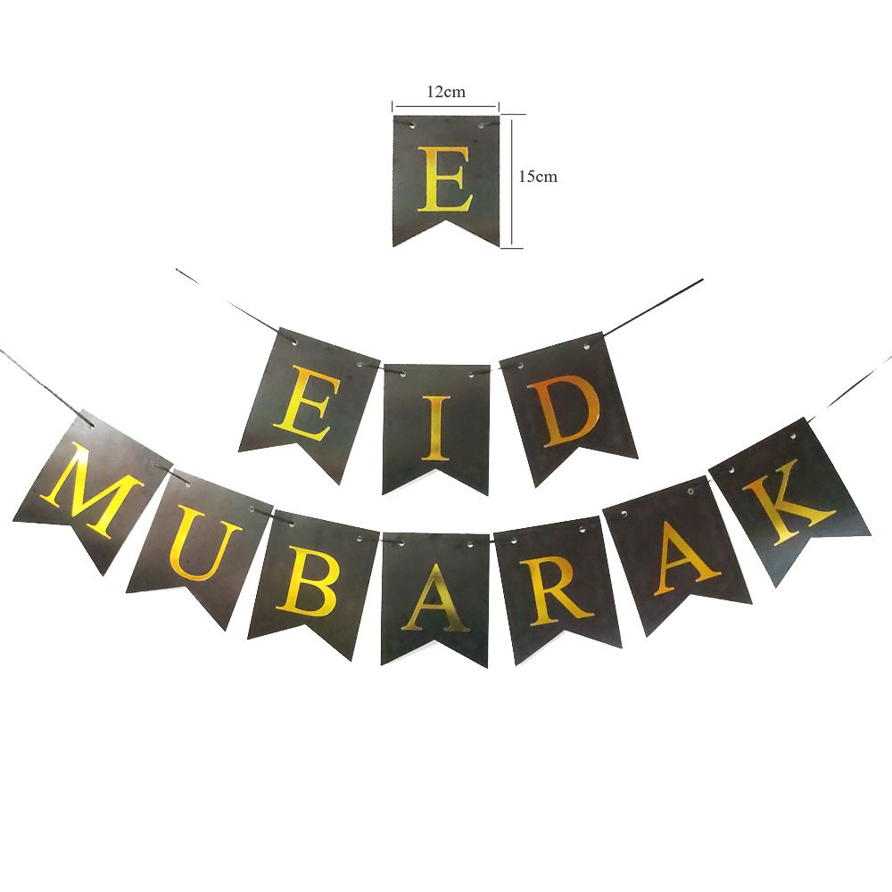 Eid Mubarak Letter Banner with Strings – Black and Gold Decoration - Image 5