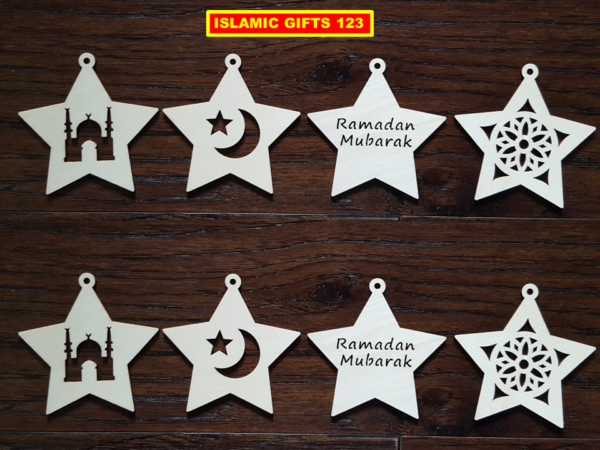 Ramadan Mubarak Stars Wooden Cutout - Festive Ramadan Decor - Image 3