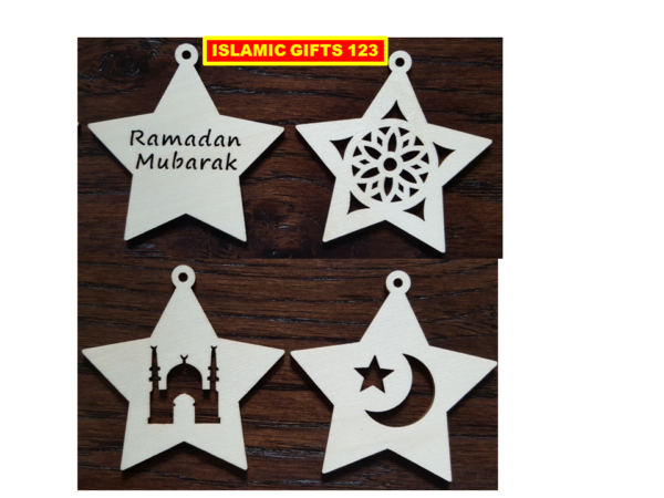Ramadan Mubarak Stars Wooden Cutout - Festive Ramadan Decor