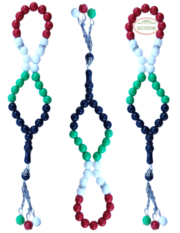 Palestine Flag Misbaha 33ct Prayer Beads – 10mm Acrylic Beads - Image 5