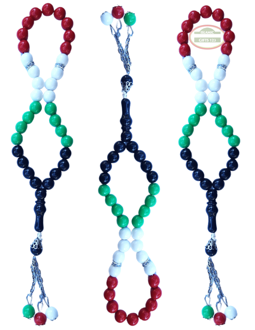 Palestine Flag Misbaha 33ct Prayer Beads – 10mm Acrylic Beads - Image 5