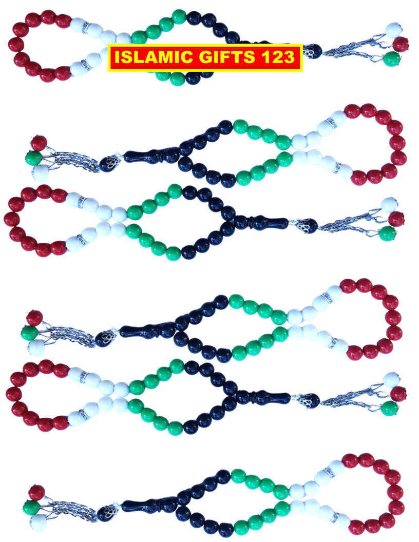 Palestine Flag Misbaha 33ct Prayer Beads – 10mm Acrylic Beads